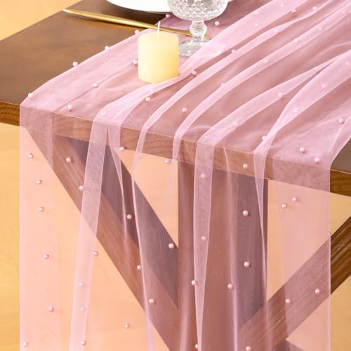 Socomi Pearl Table Runner Fall Tulle Gauze Sheer Wedding Party Home Decor