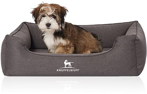 Knuffelord ortopedisk hundsäng Leano i velour med handvävkaraktär S 70 x 50 cm svart – avtagbart överdrag – tvättbart – för stora, medelstora och små hundar