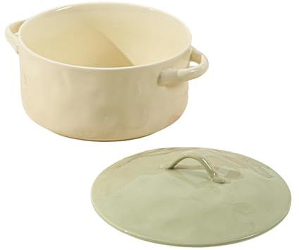 Olla de aire de cerámica de gran capacidad, vajilla simple y fresca de alta temperatura, patrón de tela amarilla crema de 7.5 pulgadas