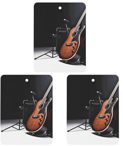 3 PCS Car Air Freshener Cards Personalized Musical Instrument Guitar Automotive Air Fresheners Long-Lasting Double Sided Hanging Scented Card for Car Rearview Wardrobe Bathroom White