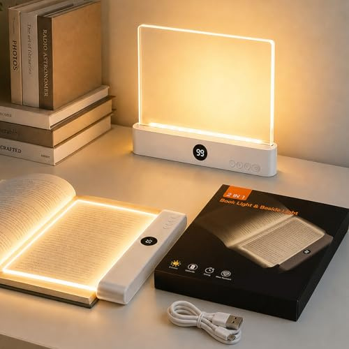 vnfsmy Buchlampe LED dimmbar mit 3 Lichtfarben und Timer, Leselampe Buch | Smart Reading Book Light, Augenschutz Leselicht, Tragbare USB-C Geschenk für Leseratten Zum Lesen Im Bett Bei Nacht