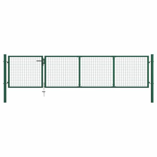 Steel Garden Gate Green 350 x 125 cm Adjustable with Lock and Handle, Heavy Duty Fence Gate for Garden and Yard, Durable Yard Gate with Wire Mesh for Security and Access