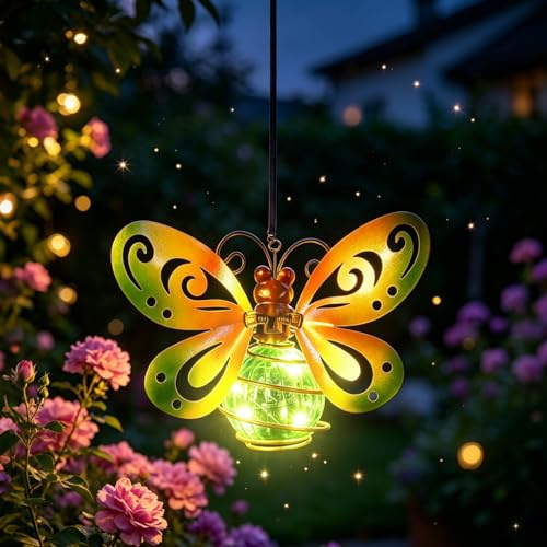 Schmetterling Deko Solarleuchte Außen Gartendeko Lichterketten,Hängende Lampen Solar Schmetterlinge Lichter,Solardeko Schmetterling Draußen Garten Deko Solarlampen für Außen Gartenleuchten,Terrasse