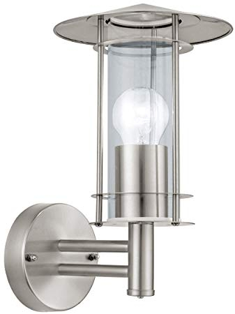 Eglo Applique murale extérieure Lisio, éclairage d’extérieur en acier inox aspect argenté et verre transparent, lampe avec douille E27, IP44
