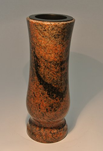 Afterglow Snygg gravvas av äkta granit, flerfärgad, röd, höjd 27 cm/Ø 11 cm, gravprydnad, väderbeständig, frostsäker, granitvas med plastinsats, kyrkogårdsvas