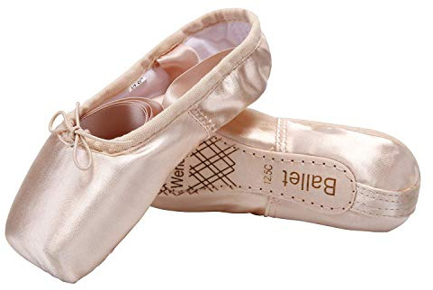 WENDYWU Girls Womens Dance Shoe Pink Ballet Pointe Slippers Ballet Flats Shoes with Ribbons Toe Pads Black Pink Red (Pink,7)