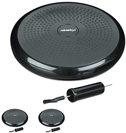Relaxdays 3 x Balance Kissen, 140 kg Maximalgewicht, Balance Pad mit Luftpumpe, Ballsitzkissen mit Noppen, Fitness Kissen, schwarz