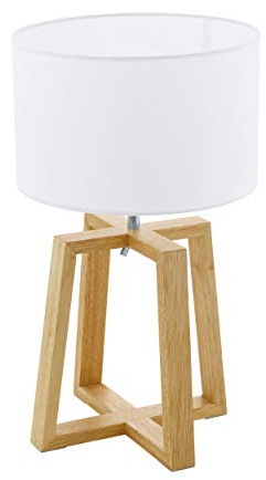 Eglo Chietino, Lámpara de mesa 1, 1 lámpara de mesa, diseño natural, madera, tela y acero, color blanco, natural, casquillo E27, incluye interruptor