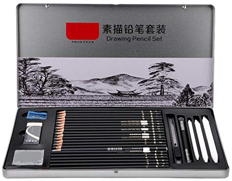 Skizzierbleistift Set, 29-teilig, professionelles Zeichnen, Graphit Kohle Bleistifte mit Radiergummi, Kunst, Handwerk, Malen, Skizzieren