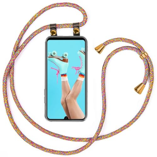 moex Handykette für Huawei P30 Lite/P30 Lite New Hülle mit Band abnehmbar, Handyhülle mit Kette zum Umhängen, Handyband 155 cm lang Stoff Kordel Umhängehülle, Handy Umhängeband, Rainbow
