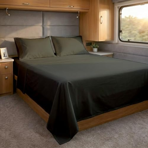 Cottingon Wohnmobil-Bettlaken für Kingsize-Betten, Baumwolle, 4-teilig, für bis zu 38,1 cm Tiefe Matratzen: Wohnmobil, Kingsize-Bett, 183 x 203,2 cm, Dunkelgrau