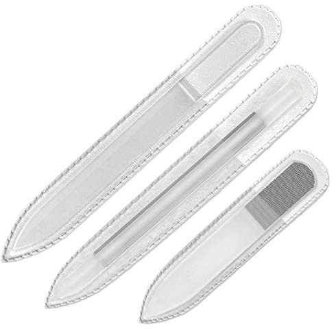 Glasnagelfeilen und Buffer Set von GLADZY – Polierfeile für Naturnägel und Manikürestäbchen für Nagelhaut, Professionelle Nagelpflege mit Präzisions-Nagelhautschieber, Geätzte Oberfläche, EU Qualität