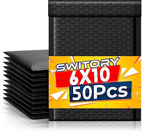 Switory 50 Stück A5 17 cm x 23,3cm Poly Bubble Mailer Gepolsterte Umschläge Bubble Lined Poly Mailer Selbstversiegelnde für die Verpackung Schwarz