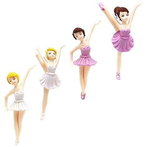 Amosfun 4 Stück Ballerina Mädchen Kuchen Topper Ballerina Puppen Miniatur Geburtstagstorte Topper für zu Hause Weihnachtsfee Garten Blumentopf Dekoration (Weiß Lila)