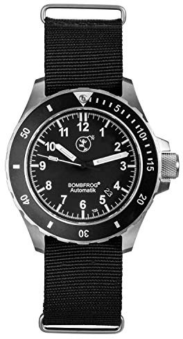 BOMBFROG Taucheruhren Herren Automatik BT25 Edelstahl Tritium mit NATO-Armband im eleganten Militär Uhr-Look, gebürstetes Edelstahlgehäuse mit entspiegeltem Saphirglas, Taucheruhr Herren
