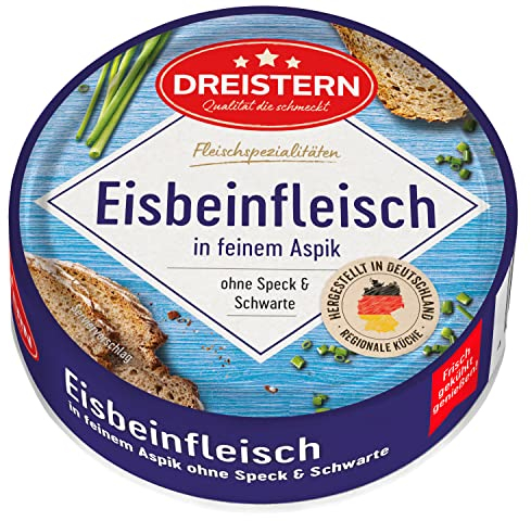 DREISTERN Eisbeinfleisch in feinem Aspik 200g I Ohne Speck & Schwarte I Herzhafte Spezialität in recyclebarer Konservendose I Lange Haltbarkeit dank natürlicher Konservierung I Hausmacher Qualität
