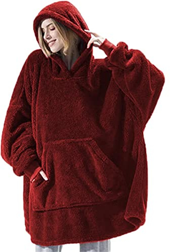 TBSCWYF överdimensionerad sweatshirt unisex sherpa huva bärbar cuddly blanket överdimensionerad sherpa huvtröja sweatshirt filt mjuk varm jätteficka plysch tröja filt med huva