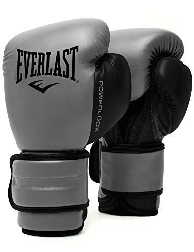 Everlast Powerlock 2 Boxing Gloves | Pro Flight Gloves | Secure Fit Hook and Loop with Triple-Layer Foam & Wrist Support for Injury Prevention | Heavy Bag & Speedbag Training (16oz | Charcoal)