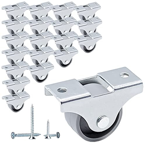 SKIR'CO (Pack of 20 pcs) Small 25 mm Furniture Castors, Grey Plastic Wheels, Non-Swivel, Fixed Casters, One-Way Direction, Screws Included (20)