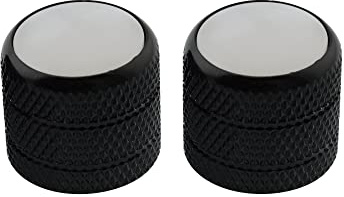 Musiclily Pro Inch Fein 24 Zähne Stahl Potiknopf Oberfläche Perlmutt Push-on Dome Knobs für USA E-Gitarre oder Bass, Schwarz (2 Stück)