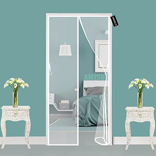 Magnétique Moustiquaire Porte,Rideaux Toile Insect Ecran 130 x 270 cm Magnétique Fermeture Automatique Rideau Porte Anti insectes, Installation Facile Sans Outils pour Patio - Blanc