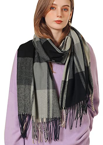 Baynetin Damen Winter Senior Plaid Kaschmir Schal,Kariert Pashmina Übergroßer Herbstschal Stolen,Tartan Schultertuch Mit Quasten,Karomuster Warmer Oversized Fransen Poncho