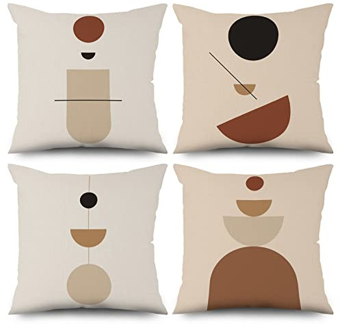 ASDCXZ Lot de 4 Boho 40x40 cm, géométrie Abstraite Moderne Demi-Cercle Beige Housse de Coussin décorative pour canapé Lavable Polyester et Lin taie d'oreiller d'extérieur