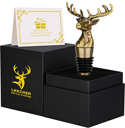 LKKCHER Hirschkopf Weinflaschenverschluss, Vintage Hirschkopf Weinsparer, Weinstopfen für Weinflaschen, Niedliche Wein Geschenke für Männer Frauen, Geschenke für Männer, Fraue, Jäger. Mama, Vater