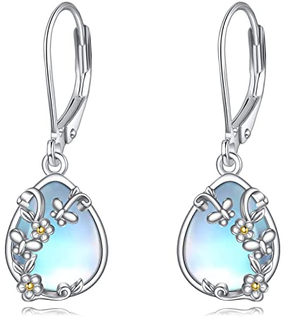 Moonstone Filigree Drop Dangle Teardrop Earrings 925 Sterling Silver Moonstone Leverback Earrings for Women Jewellery Gifts