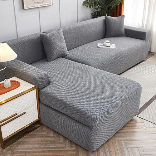 WULTNICEW Sofabezug Sofaschoner Sofa Überzug 2 Sitzer, Stretch SofaÜberwurfe Pets Dog Couch überzug Sofaschutz, Ecksofa für L Form Erfordert Zwei Couchbezug(2SITZER, Dunkelgrau)