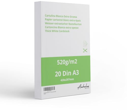 20 Bastelkarton A3 Weiß 520gr/m2 - Packung mit 20 Blatt 42x29,7cm Zeichenkarton - 0,6mm Extra dicker karton a3 zum Basteln