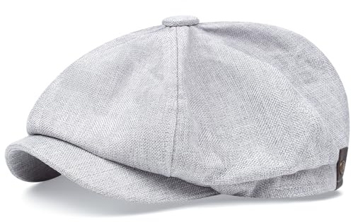 FICORD Schiebermütze Herren Herren Leinen Octagon Newsboy Peaked Gatsby Hut Outdoor Casual Vielseitige Baskenmütze,Grau,Einheitsgröße