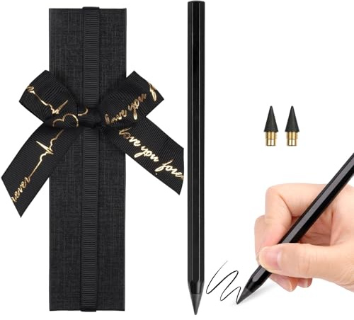 AUAUY 1 st presentset med bläckfri metallpenna, återanvändbar evighetspenna med 2 utbytbara spetsar och 1 presentfodral, evighetspenna för att skriva, rita, studenter, hem, kontor, skolmaterial