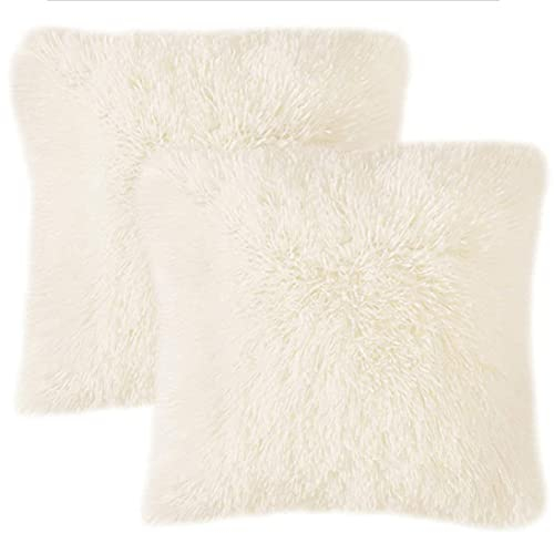 DJDEA Kissenbezüge 2er Set - Kuschelkissen Flauschig Kissen 40x40 Bezug - Künstlich Pelz Sofakissen - Dekorative Dekokissen - Kissen Flauschig Kissenbezug für Sofa 40x40 cm (Weiß, 40 x 40 cm)