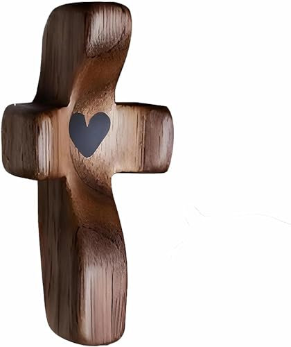 Leyiteng Christian Wooden Cross,Crosses My Heart - Christian Gifts,Encouragement Gift,Handheld Wooden Protection Crosses with Epoxy Heart,Portable Wood Pocket Cross for Religious Gift for Men Women