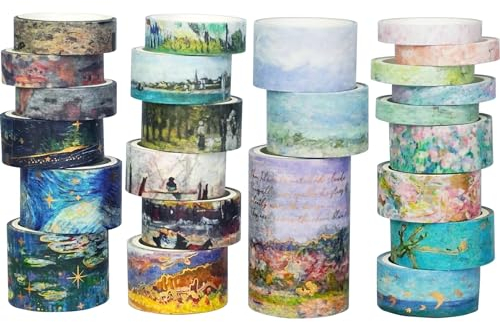 YUBX 24 Rollen Washi Tape Landschaft Dekoratives Ölgemälde Klebeband Farbiges Klebeband für Kunst DIY Handwerk Journal Planer Scrapbooking Verpackung