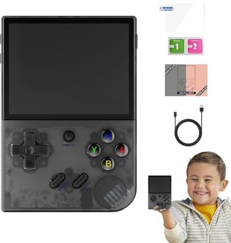 RG35XX Plus - Consola de juegos portátil con batería de 3300 mAh con pantalla IPS de 3.5 pulgadas, consola de juegos retro IPS de código abierto recargable, tarjeta TF integrada de 128 G, videojuego
