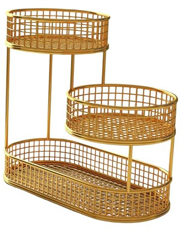 Milageto Fruit Basket Bowl Serving Bowl Party Container Countertop Stand Large Capacity Fruits Stand Holder Vegetables Storage Rack, Gold
