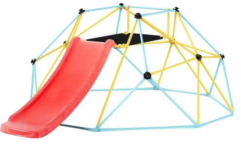 VEVOR Kletterkuppel, 2,44 m geometrisches Klettergerüst mit Rutsche, für Kinder von 3 bis 9 Jahren, Klettergerüst 272 kg Tragfähigkeit, mit Klettergriff, Indoor-/Outdoor-Spielgerät ideal Hinterhof