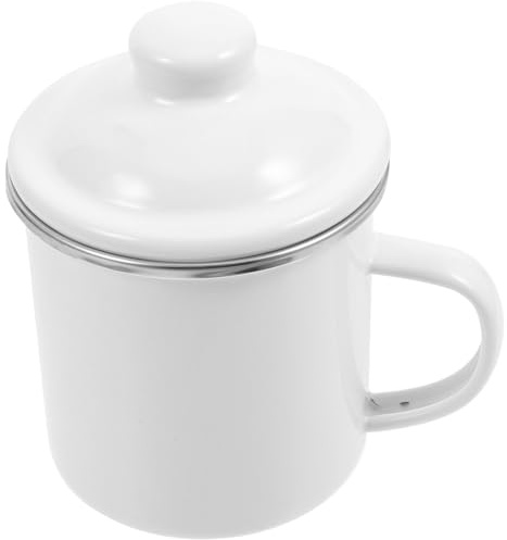 HOLIDYOYO Tazza smaltata con coperchio e manico, robusta tazza rustica in smalto per casa, ufficio e campeggio, facile da pulire 3.5 pollici