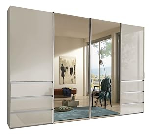 WIEMANN Schwebetürenschrank Kleiderschrank Schlafzimmerschrank 330cm breit, mit Schubladen, Glas Champagner, mit Spiegel, Höhe 236cm, Malibu