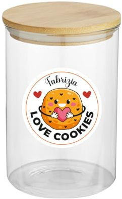 Generico Love Cookies Barattolo Contenitore Trasparenti In Vetro Personalizzato Con Nome Coperchio Legno Idea Regalo Arredo Decorazioni Casa Cucina per Alimenti Cibo Dolci Biscotti