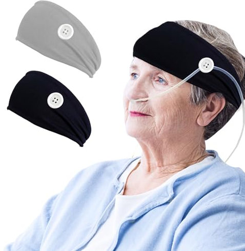 Heyshapeing 2PCS Nasal Oxygen Intubation Ear Protectors for Oxygen Tubing Oxygen Nasal Cannula Hairband Elevate Your Oxygen Experience (Black + Grey)