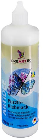 CREARTEC Puzzle-Klebelack - zum festen Verkleben von Puzzleteilen und Diamond Painting - Unsichtbare Versiegelung - Lackkleber mit schützender Oberflächenversiegelung - 250g - Made in Germany