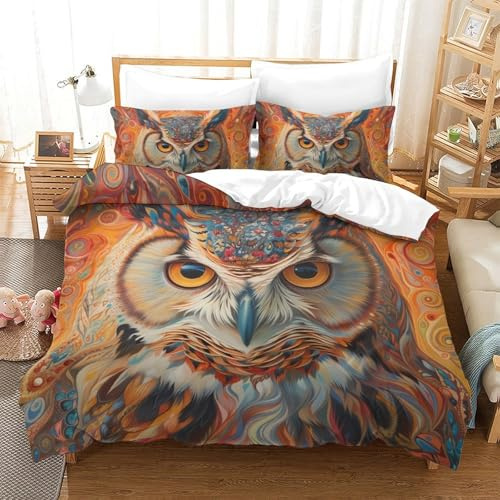 Lorolivier Owl Set Di Biancheria Da Letto Stampato in 3D Con Federa, Fodera Per Piumino Da Con Chiusura A Cerniera, Microfibra Morbida Adatto A Bambini Adulti Double（200x200cm）