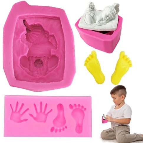 Set de Moldes de Silicona para Fondant, Moldes de Tarta y Helado Bebé – Ideal para Porcelana Fría y Jabones, Colores Blanco y Rosa