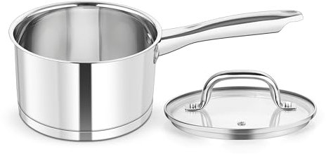 HaWare Saucepan, 16cm Stainless Steel Milk Pan with Glass Lid, 2L Tri-Ply Bottom Sauce Cookware Pot for Induction Gas Halogen Electric Ceramic, Healthy & Easy to Clean