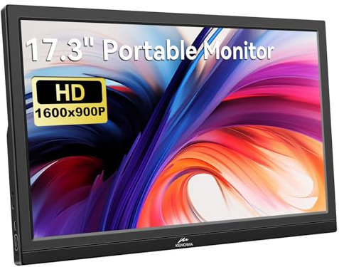 Kenowa Monitor portátil USB-C de 17,3 pulgadas, HD, 1600 x 900, pantalla LCD, monitor externo con conector de auriculares tipo C/HDMI para PS3, PS4, Mac, Raspberry Pi B, ordenador portátil