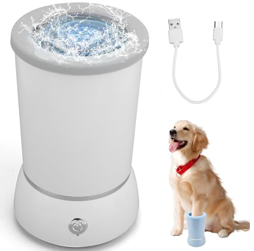 Automatic Dog Cleaner Washer and Massager, Electric Pet Foot Paws Washer for Dogs Cats, USB Portable Dog Feet Cleaner Cup for Small to Medium Dogs, Pet Grooming Supplies(White)
