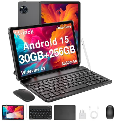 DOOGEE 2025 Newest Android 15 Tablets, U11 Pro 11 Inch Tablet, 30GB RAM+256GB ROM/ 2TB, 8580mAh, 90Hz Octa Core, Widevine L1/ 5G WiFi/Ultra-Thin 7.9mm, Tablet with Pen, Keyboard, Mouse&Case-Black